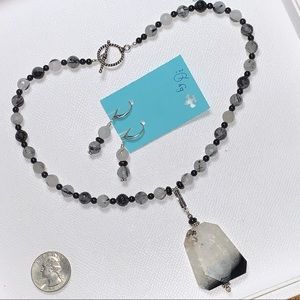 Handcrafted “It’s Black & White” Tourmalinated Quartz & 925 Necklace & Earrings